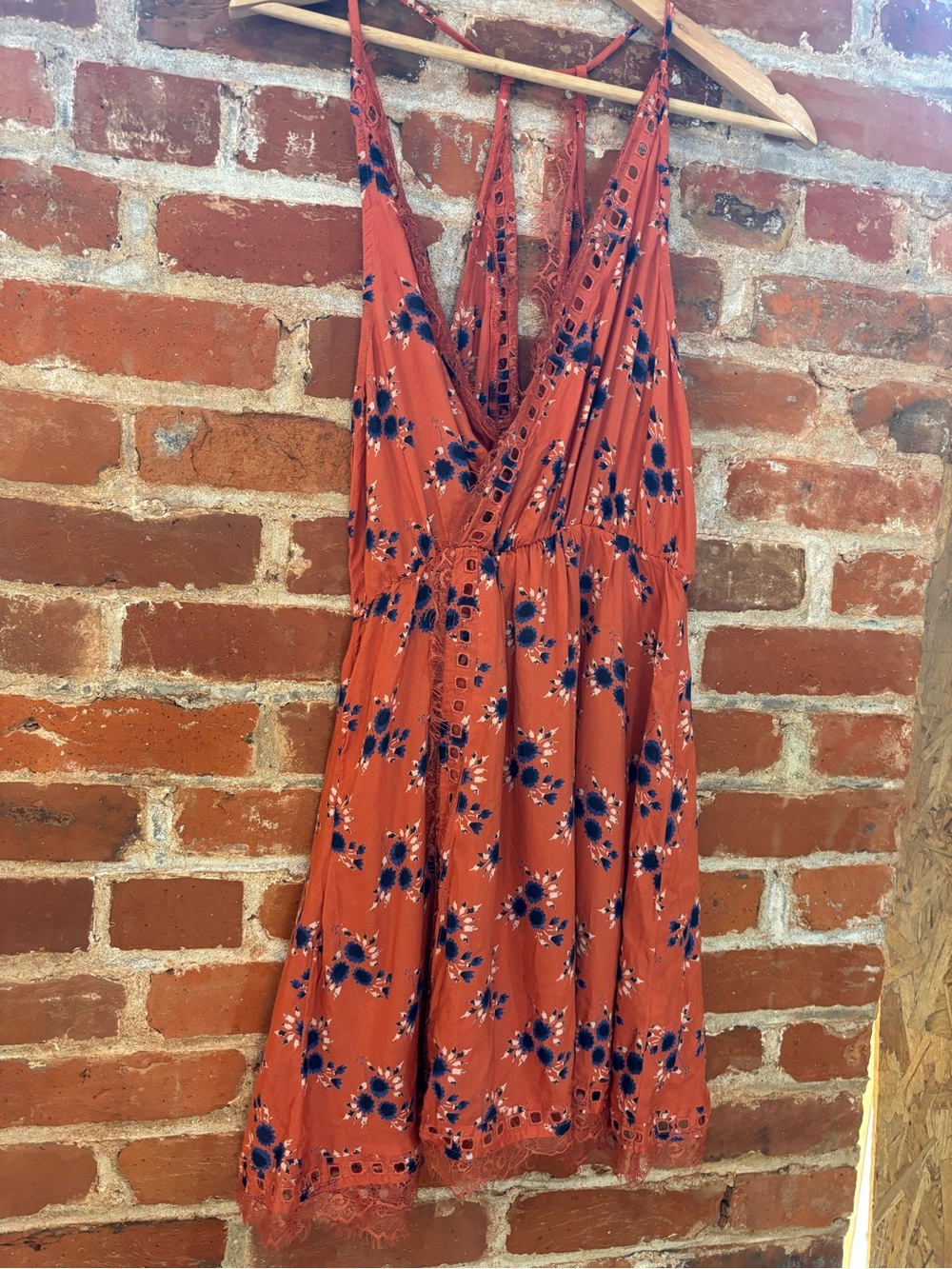 Free People Rust Floral Mini Dress with Navy Accents